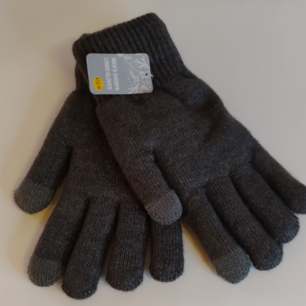 Sherpa Lined Gray Knit Men's Gloves - Picture 3 of 8